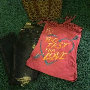 Affliction Pink Strapless Top w/Tassles size M